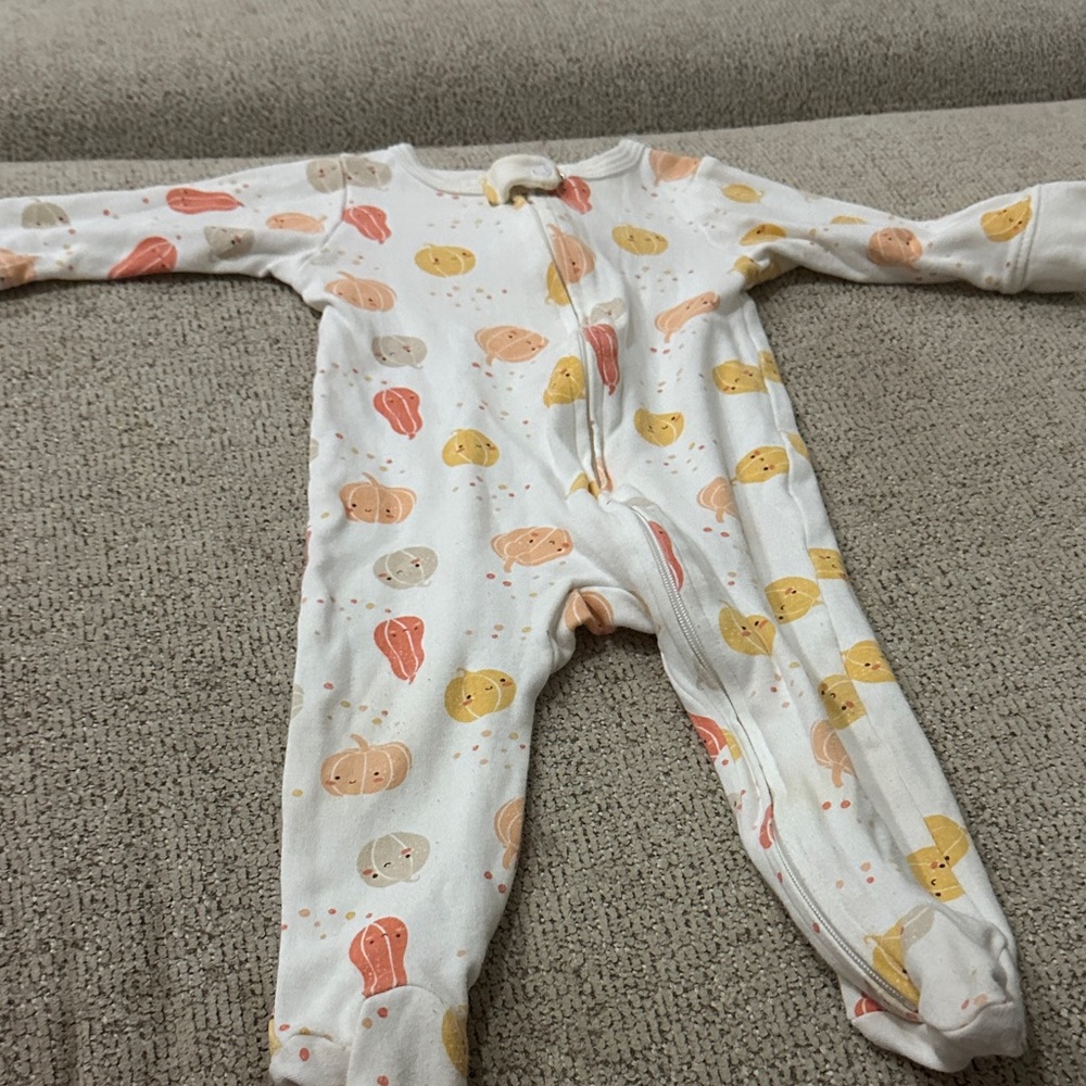 Cozy Pumpkin Print Kids Footie Pajamas